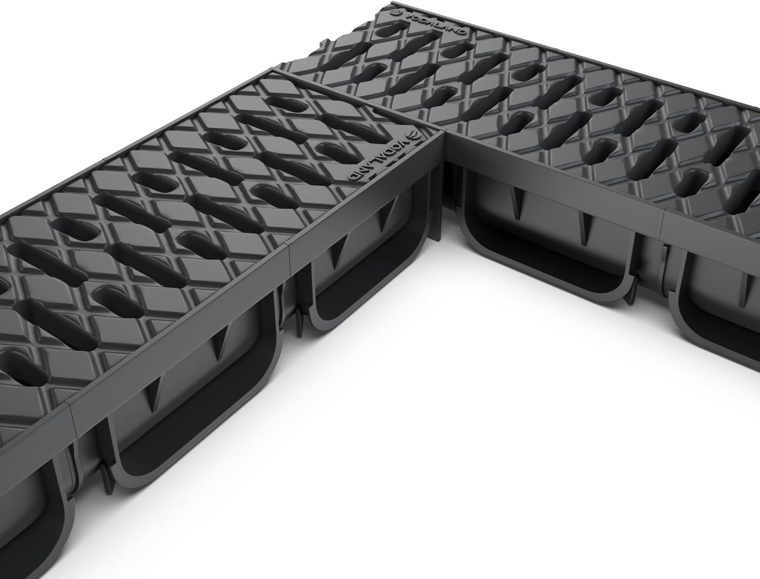 Vodaland - 4 Inch Trench Drain System with Grate - Black - Easy 2 (5 Pack)